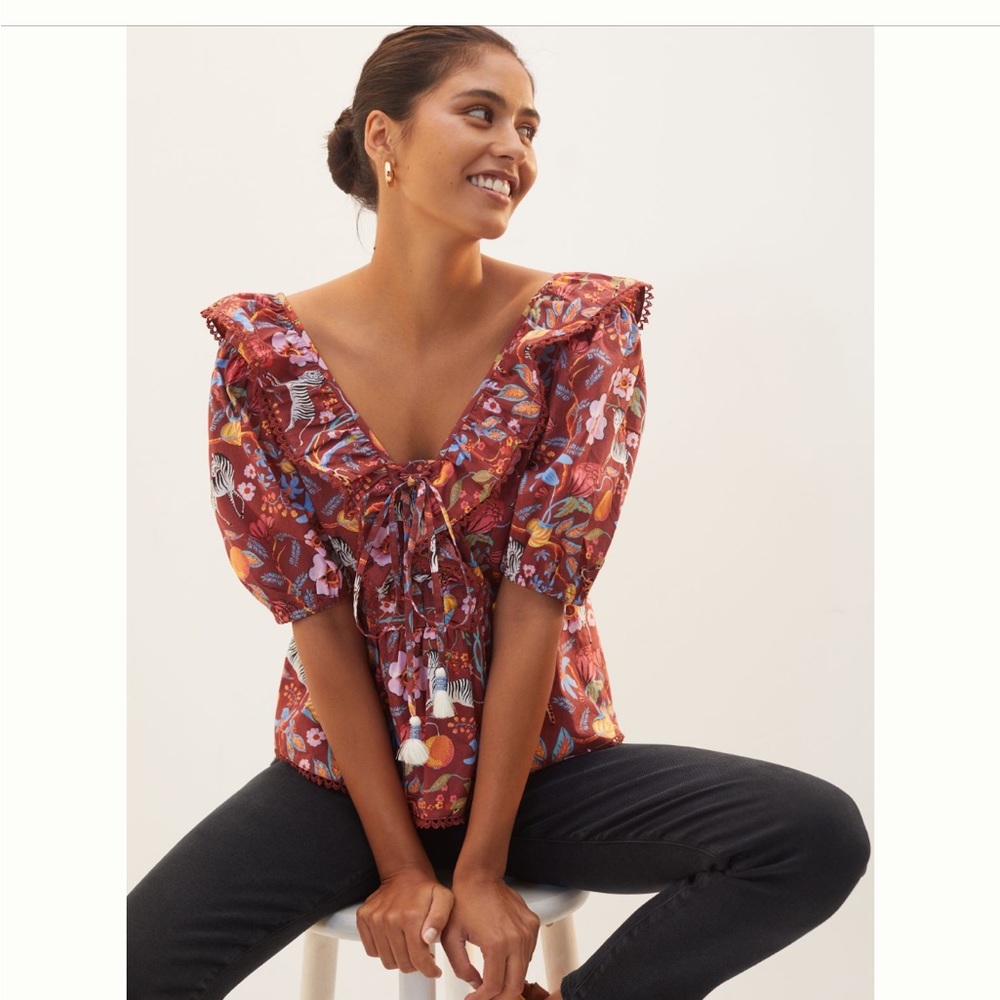 NWT Maeve Ruffled Tie-Front Blouse